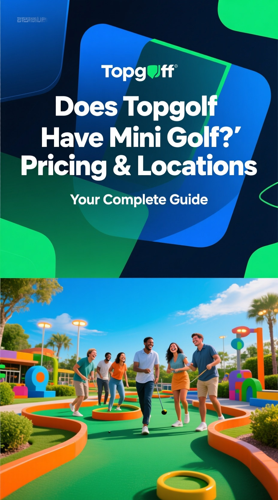 A View Of A Well-Lit Topgolf Mini Golf Course At Dusk With Players On The Green.