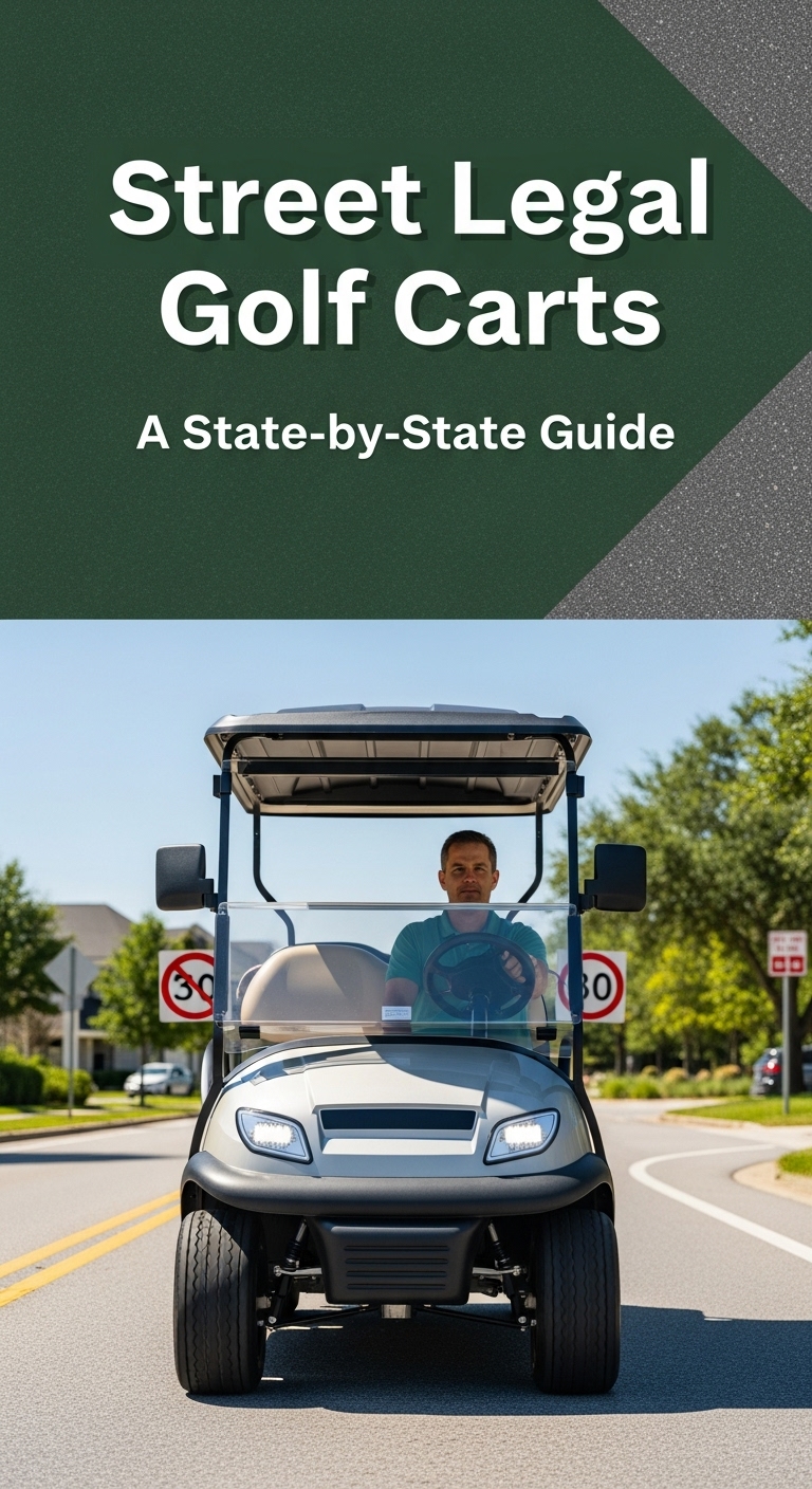 A Modern, Fully Equipped Street Legal Golf Cart Parked In A Suburban Driveway, Highlighting Its Car-Like Features.