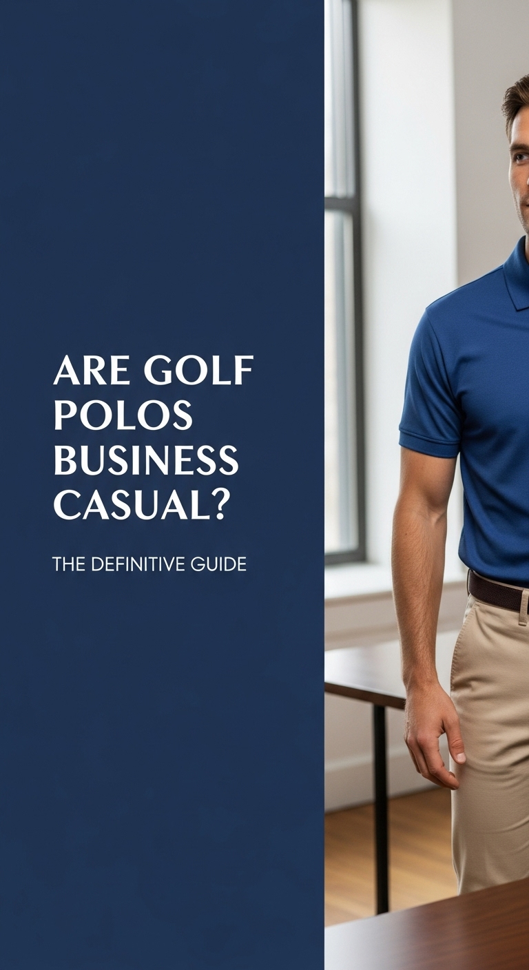 A Stylish Man Wearing A Navy Blue Polo Shirt, Demonstrating How Are Golf Polos Business Casual In An Office Setting.