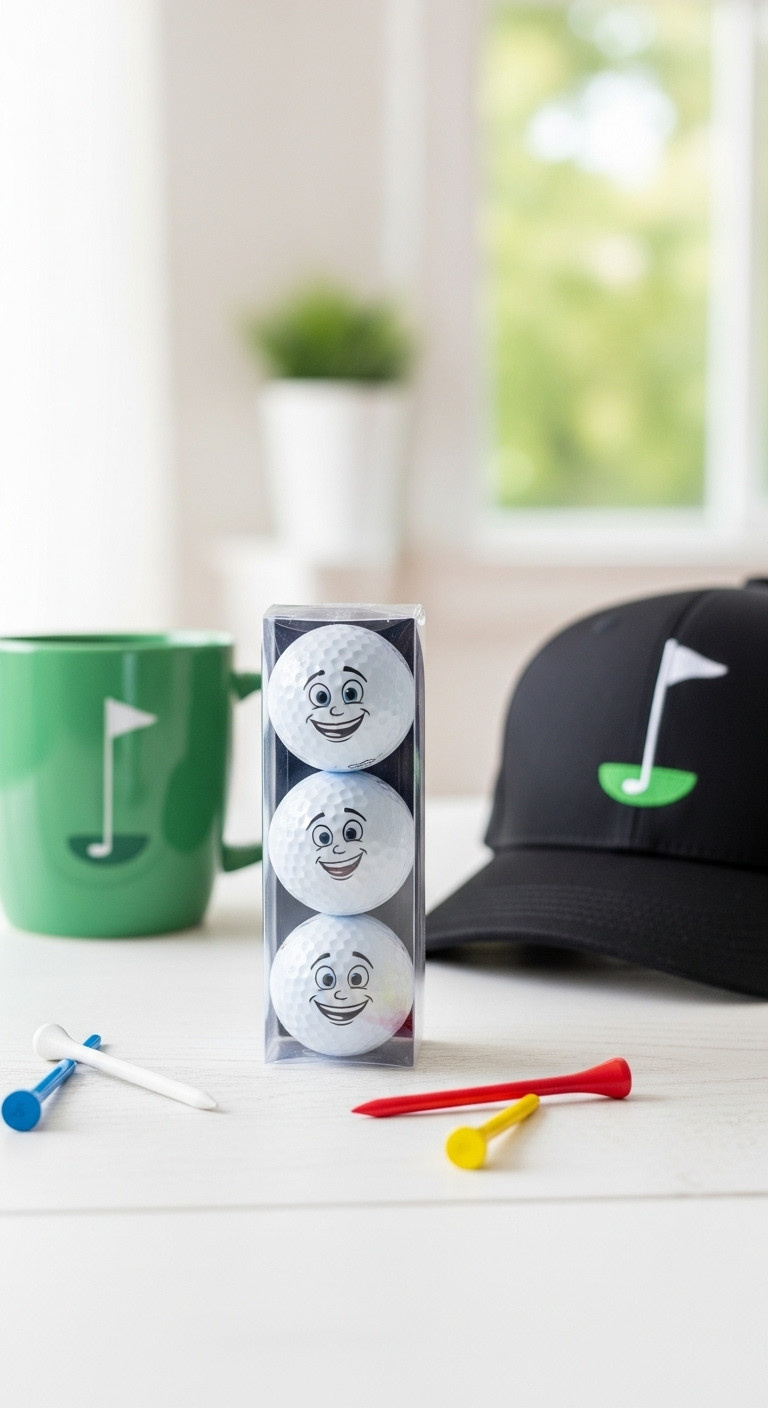 Funny Novelty Golf Gifts Featuring Custom Golf Balls With Faces Humorous Golf Hat Tees And Coffee Mug