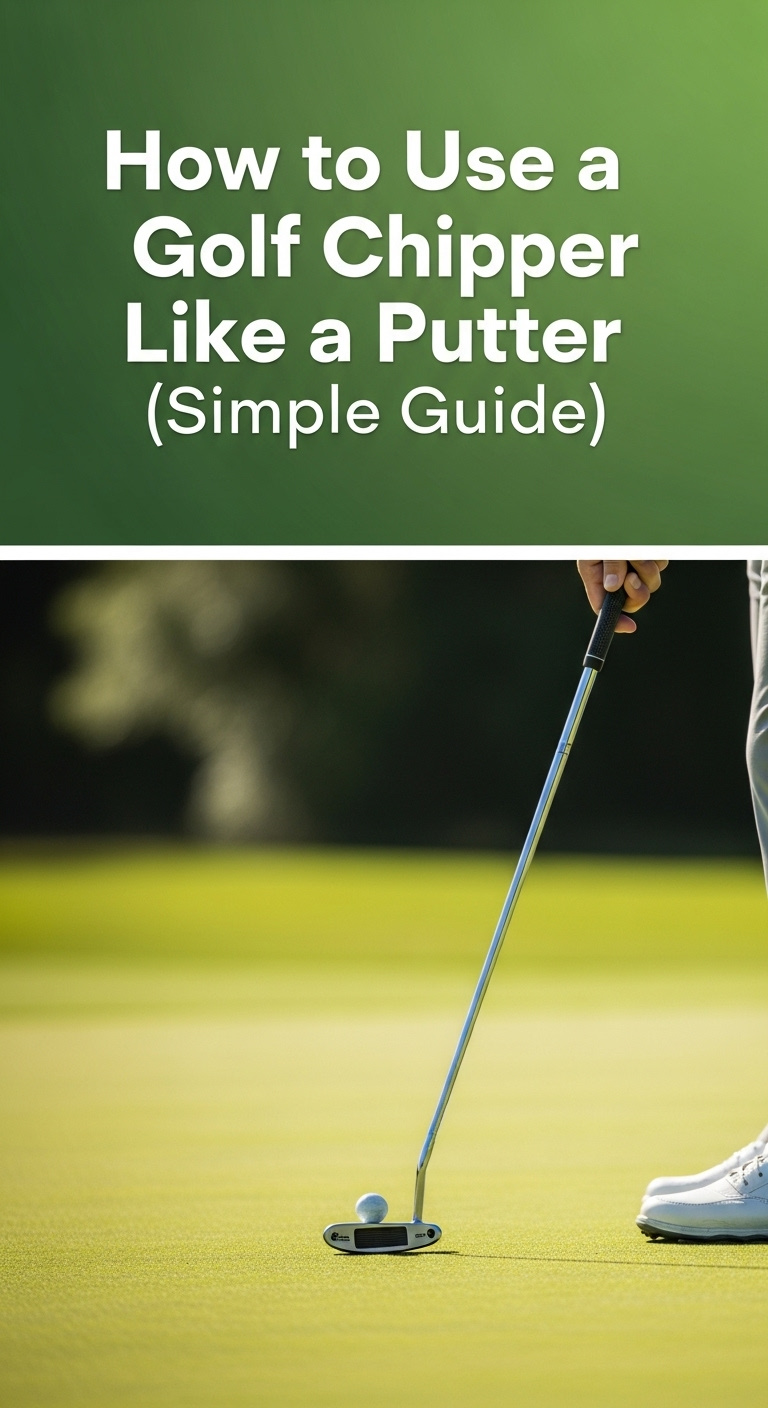 A Golfer Demonstrates How To Use A Golf Chipper With A Proper Putting Stance, Showing Weight Forward And Hands Ahead Of The Ball.