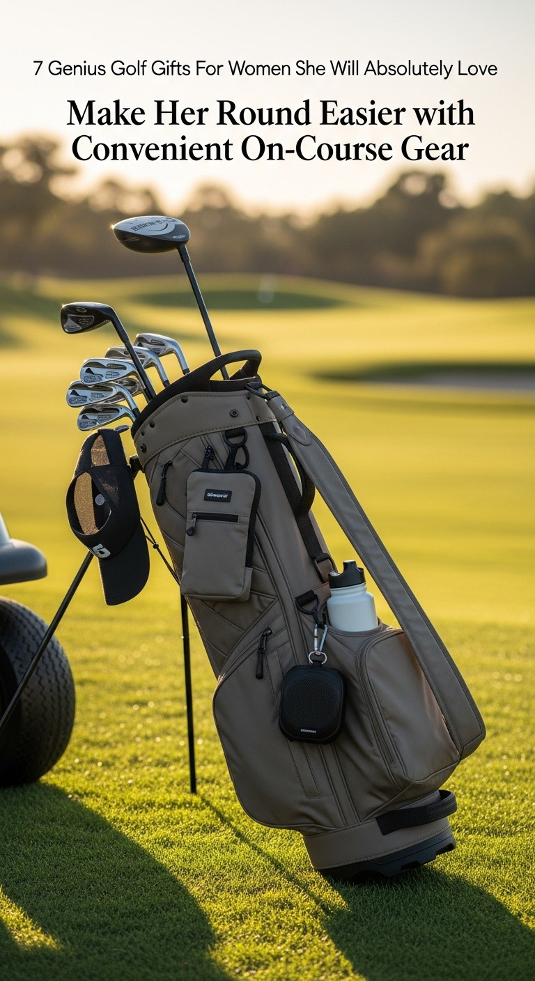 Lightweight Sunday Golf Bag With Insulated Drink Pouch And Portable Speaker On A Green Fairway At Sunset
