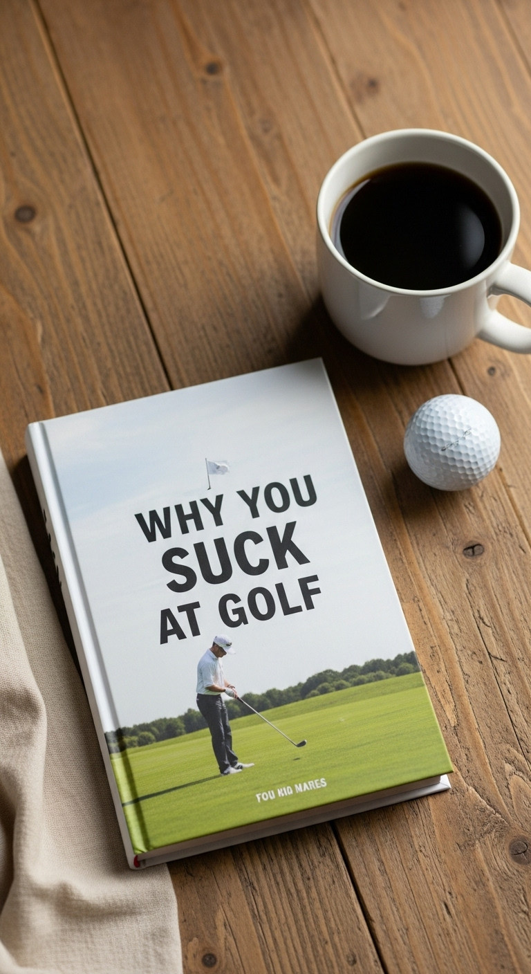 Book Why You Suck At Golf On A Rustic Wooden Table Next To A Steaming Mug Of Coffee And A Single Golf Ball