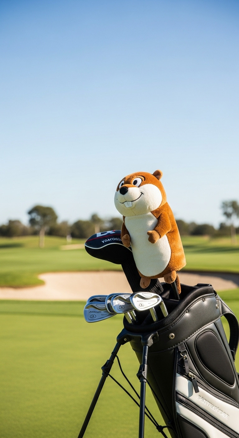Caddyshack Gopher Golf Headcover Sticking Out Of A Golf Bag On A Green
