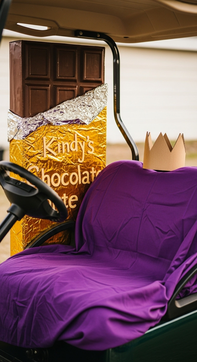 13 Candy Land Christmas Golf Cart Parade Ideas Candy Land Christmas Golf Cart King Kandy'S Golden Chocolate Throne Driver'S Seat With Purple Fabric Gold Foil And Crown