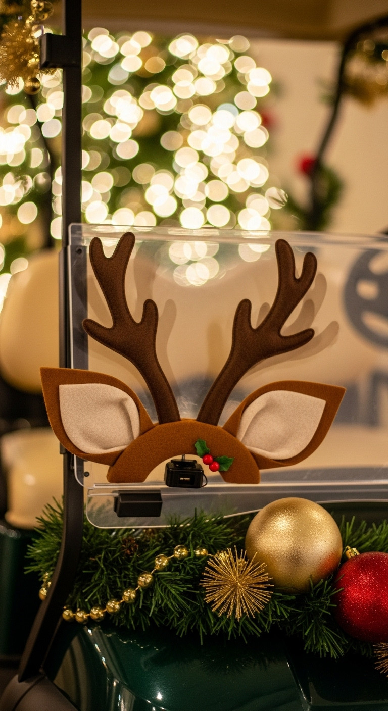 9 Brilliant Christmas Golf Cart Reindeer Decor Ideas Christmas Golf Cart Animated Reindeer Ear Moving Decor Innovative Holiday Decoration Festive Detail Close Up