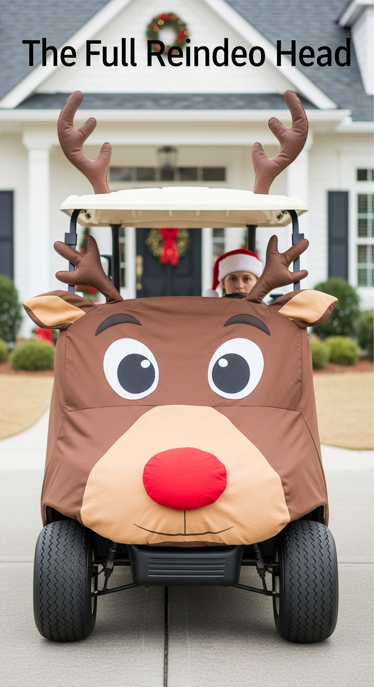 9 Brilliant Christmas Golf Cart Reindeer Decor Ideas Christmas Golf Cart Reindeer Head Cover Full Costume Festive Parade Decor Holiday Golf Cart Transformation