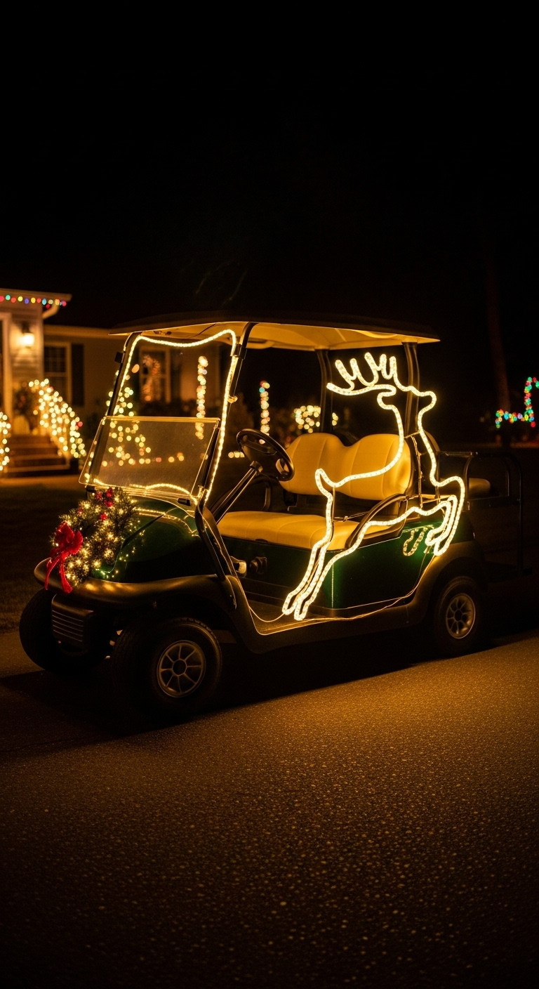 9 Brilliant Christmas Golf Cart Reindeer Decor Ideas Christmas Golf Cart Reindeer Silhouette Led Lights Illuminated Decor Night Scene Festive Glowing Golf Cart Holiday Display