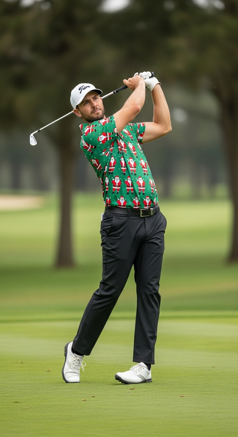 11 Funny Christmas Golf Shirts For Your Festive Fairway Style Classic Swingin Santa Golf Polo Christmas Shirt Funny Festive Golf Attire Male Golfer Fairway Style Holiday Golf Fashion