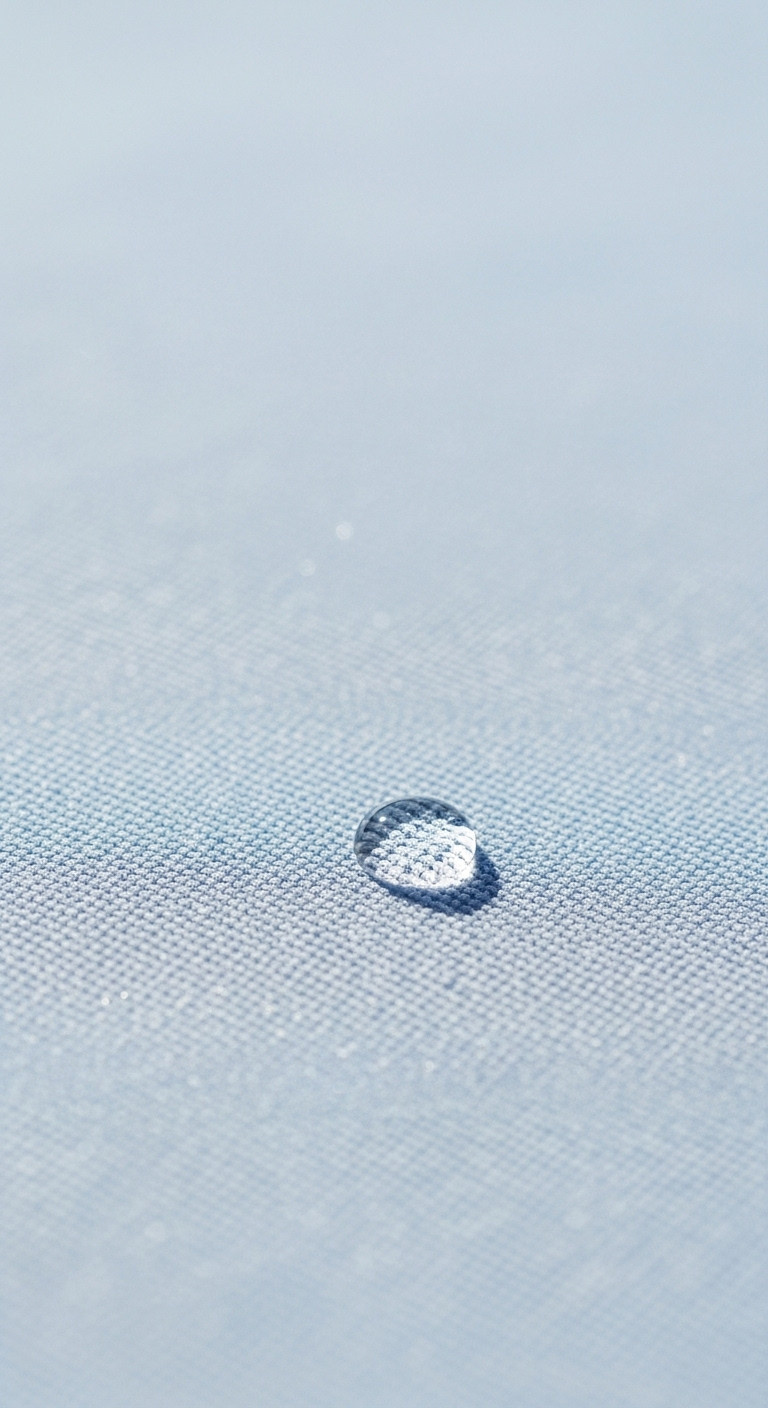 Close-Up Of Moisture-Wicking Golf Pant Fabric, Showing Woven Fibers, Breathability, And Water Beading. Technical, Performance Golf Material.
