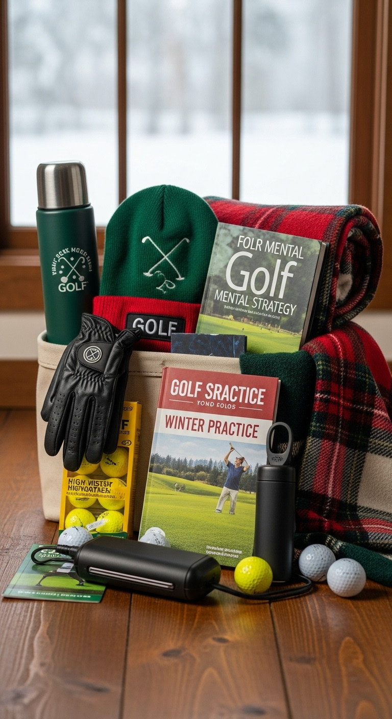 Cozy Winter Practice Golf Gift Kit With Gloves Beanie Yellow Balls Hand Warmer And Strategy Book For Christmas