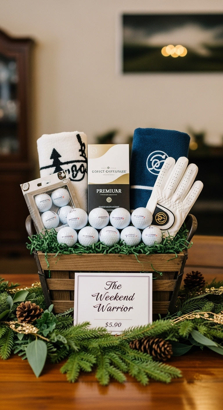 Curated Golfer Gift Bundles Christmas Golf Shop Sales Premium Golf Balls Towel Glove Rustic Basket Holiday Gifts