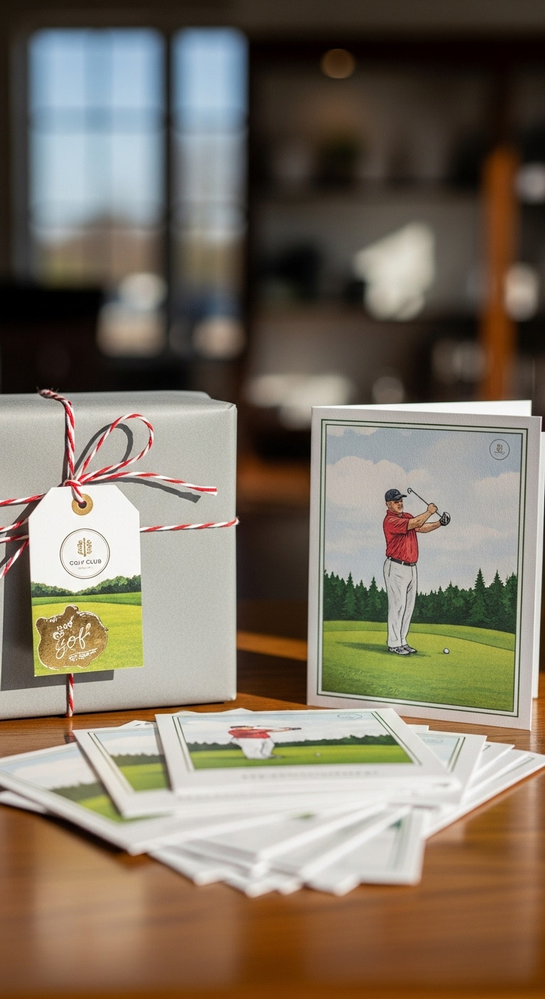 Custom Branded Holiday Tags Greeting Cards Golf Shop Christmas Decor Festive Gifts Golf Club Logo Metallic Foil