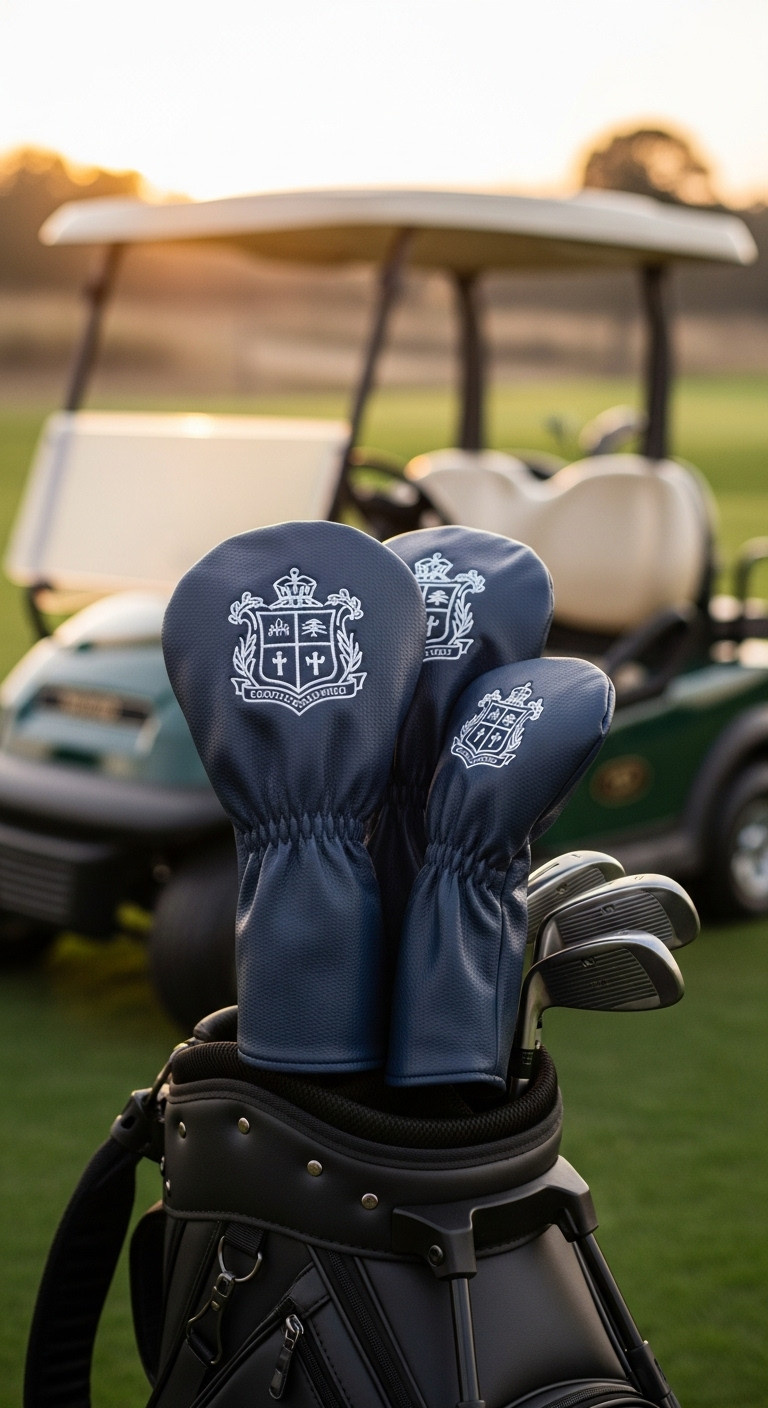 Custom Embroidered Golf Headcovers With A Family Crest On A Golf Bag For Christmas