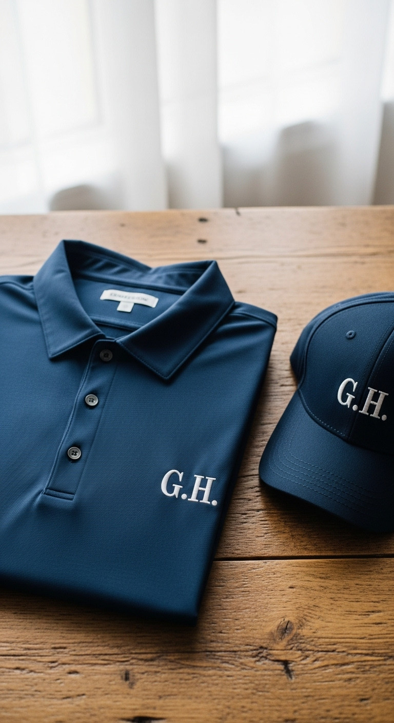 Custom Embroidered Golf Polo Shirt And Hat With Initials For Fathers Day Gift