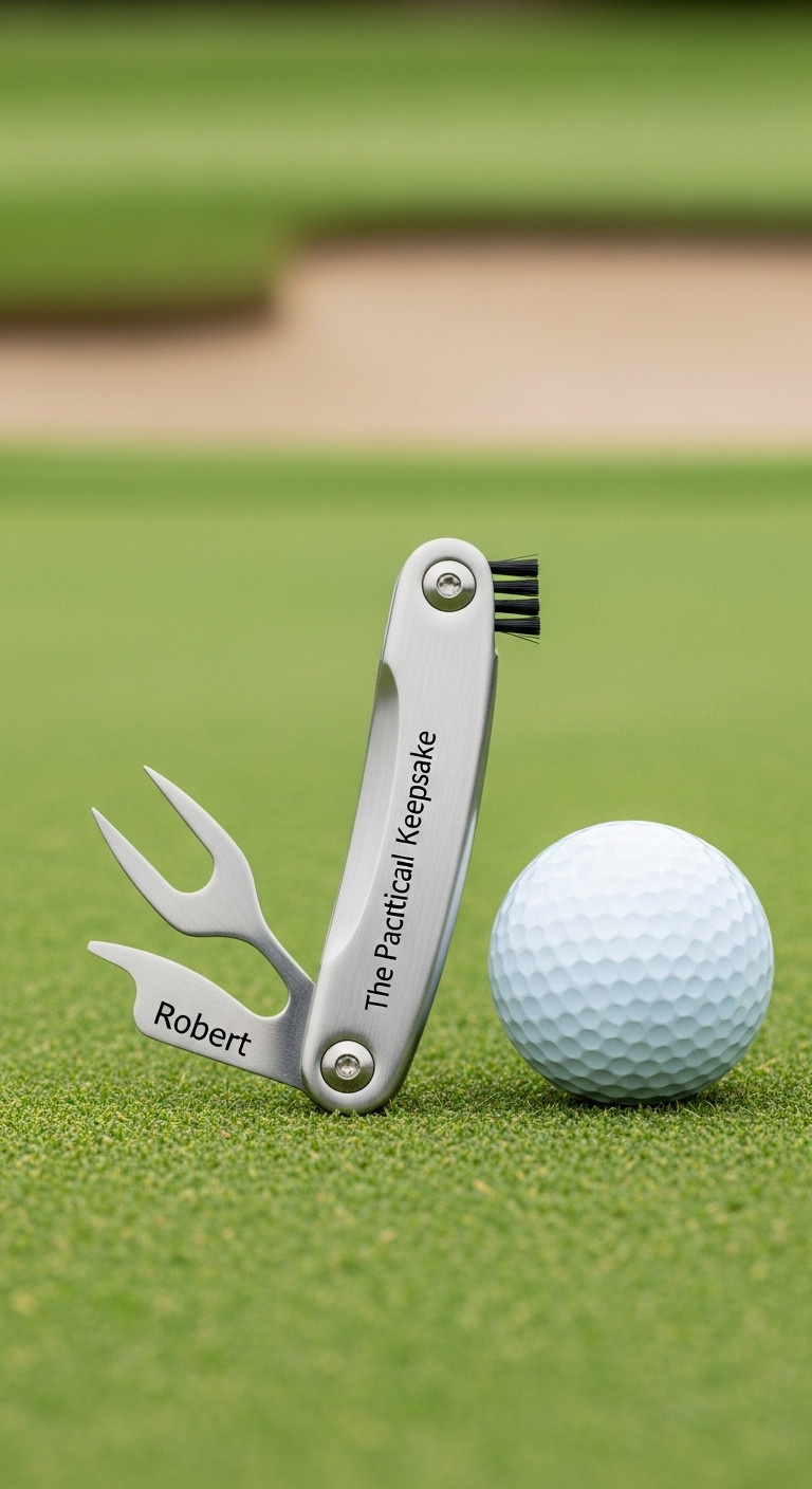 Custom Engraved Divot Multi-Tool With Name Robert And Ball Marker On Golf Green