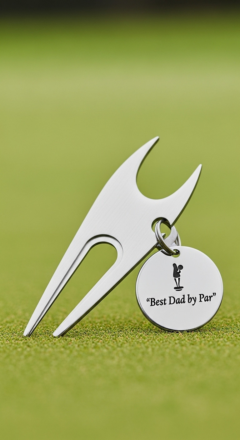 Custom Engraved Divot Tool And Ball Marker Set With &Quot;Best Dad By Par&Quot; On A Golf Green