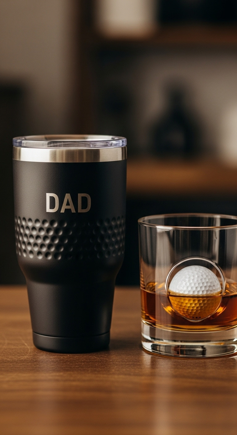 Custom Engraved Golf Tumbler And Whiskey Glass With Golf Details For Fathers Day Gift