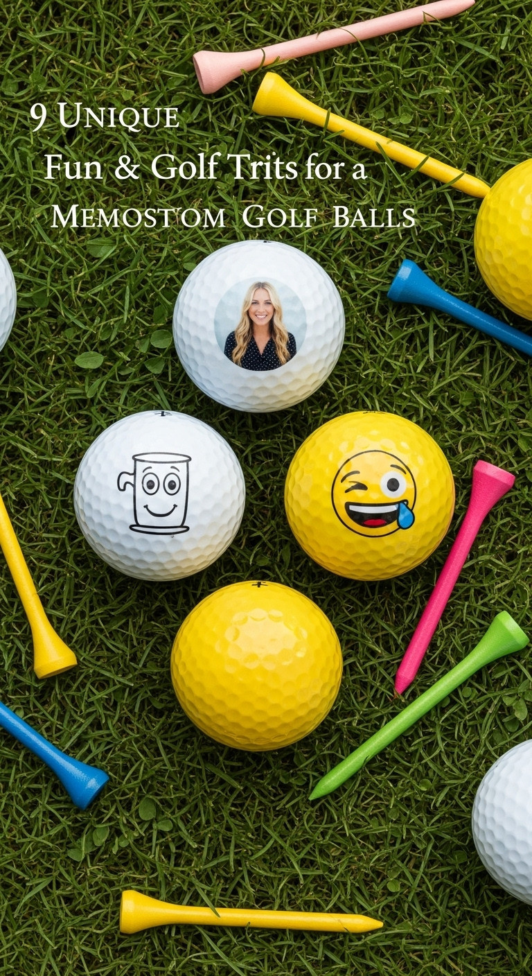 Custom Golf Balls With Funny Mug Shot And Winking Emoji On Green Grass With Tees
