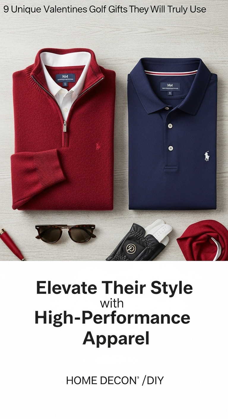 Deep Red Cashmere Blend Golf Quarter Zip Sweater And High Performance Golf Polo With A Leather Glove And Sunglasses On A Wooden Table
