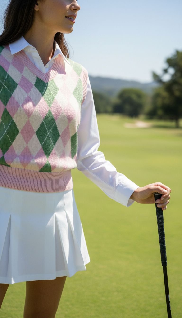 9 Y2K Golf Outfit Ideas To Finally Ditch Boring Looks Edgy Y2K Golf Outfit: All-White Cargo Mini Skort, Ribbed Cropped Tank, Futuristic Sunglasses. Minimalist Style.