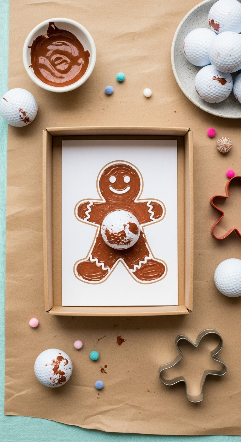 Gingerbread Man Art With Golf Ball Paint Tracks In A Box With Paint And Cookie Cutter