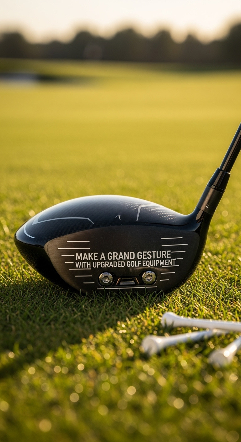 Gleaming Head Of A New High End Adjustable Golf Driver Resting On Lush Green Grass With Scattered Tees And A Blurred Fairway Background