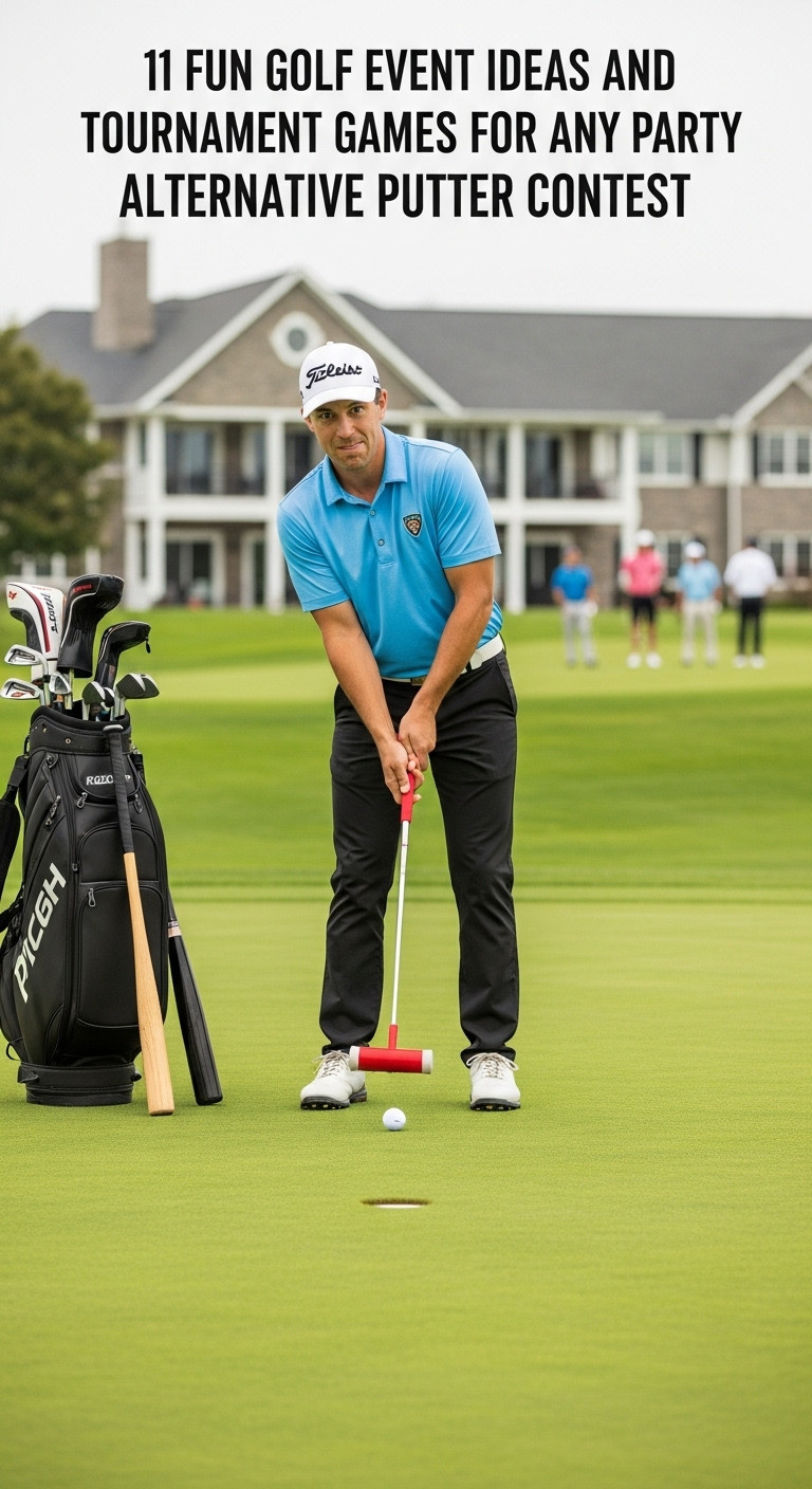Golfer Putting With A Red Croquet Mallet On A Pristine Green With Other Unconventional Putters Nearby