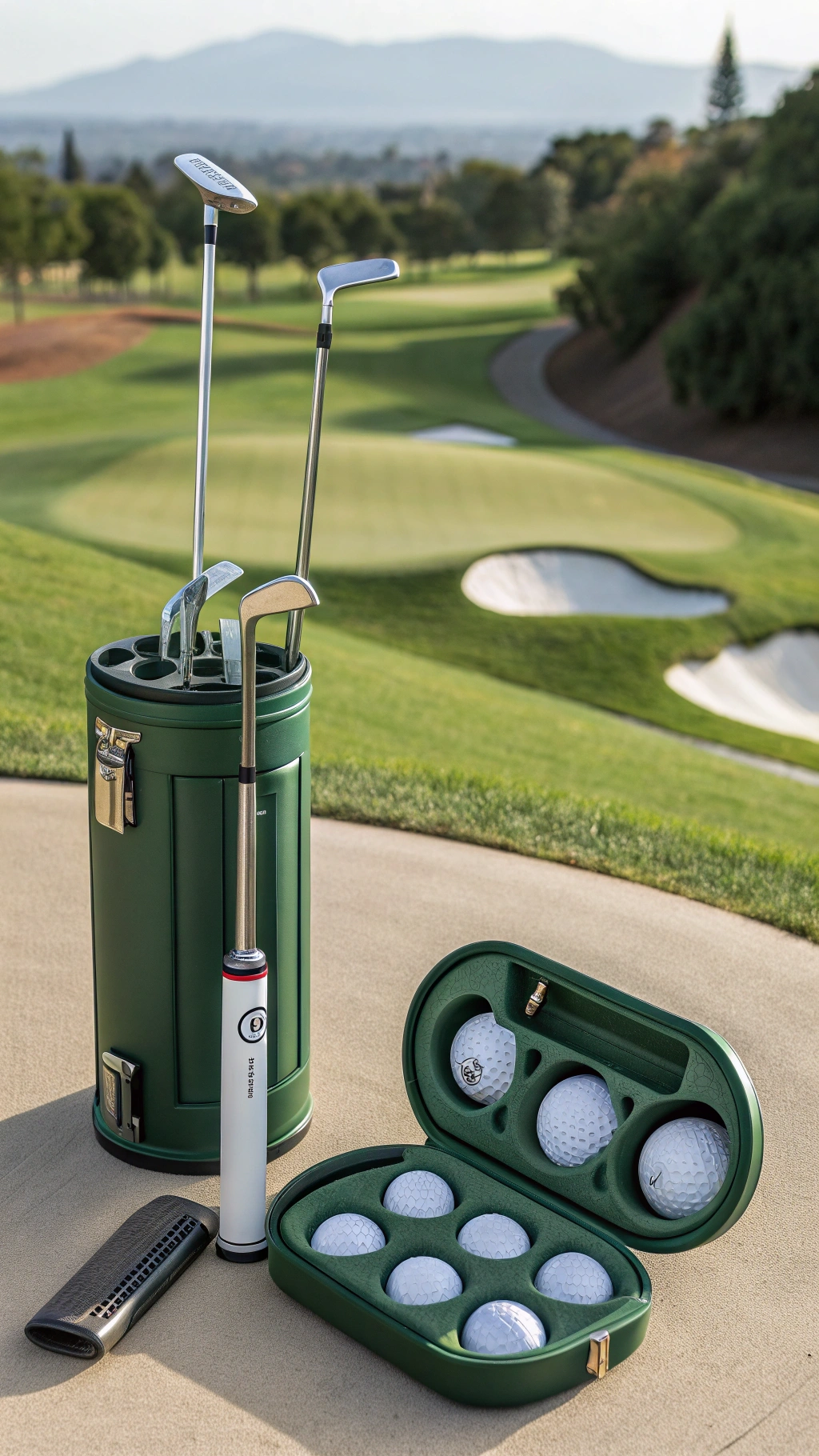 Golfer'S Hand Using A Sleek Metallic 6 In 1 Divot Tool To Repair A Ball Mark On A Pristine Putting Green