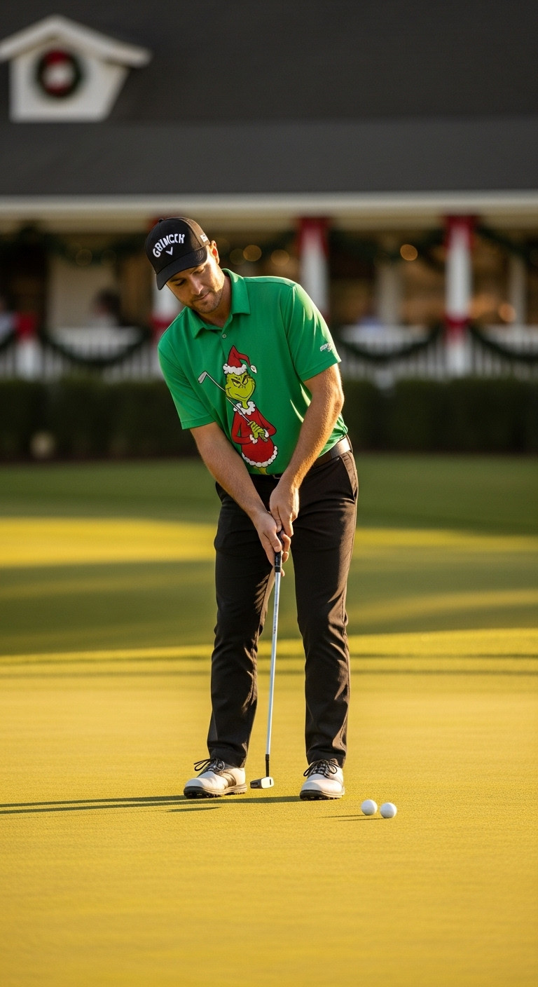 11 Funny Christmas Golf Shirts For Your Festive Fairway Style Grinch On The Green Performance Tee Funny Christmas Golf Shirt Golfer Putting Festive Holiday Golf Attire Unique Golf Fashion