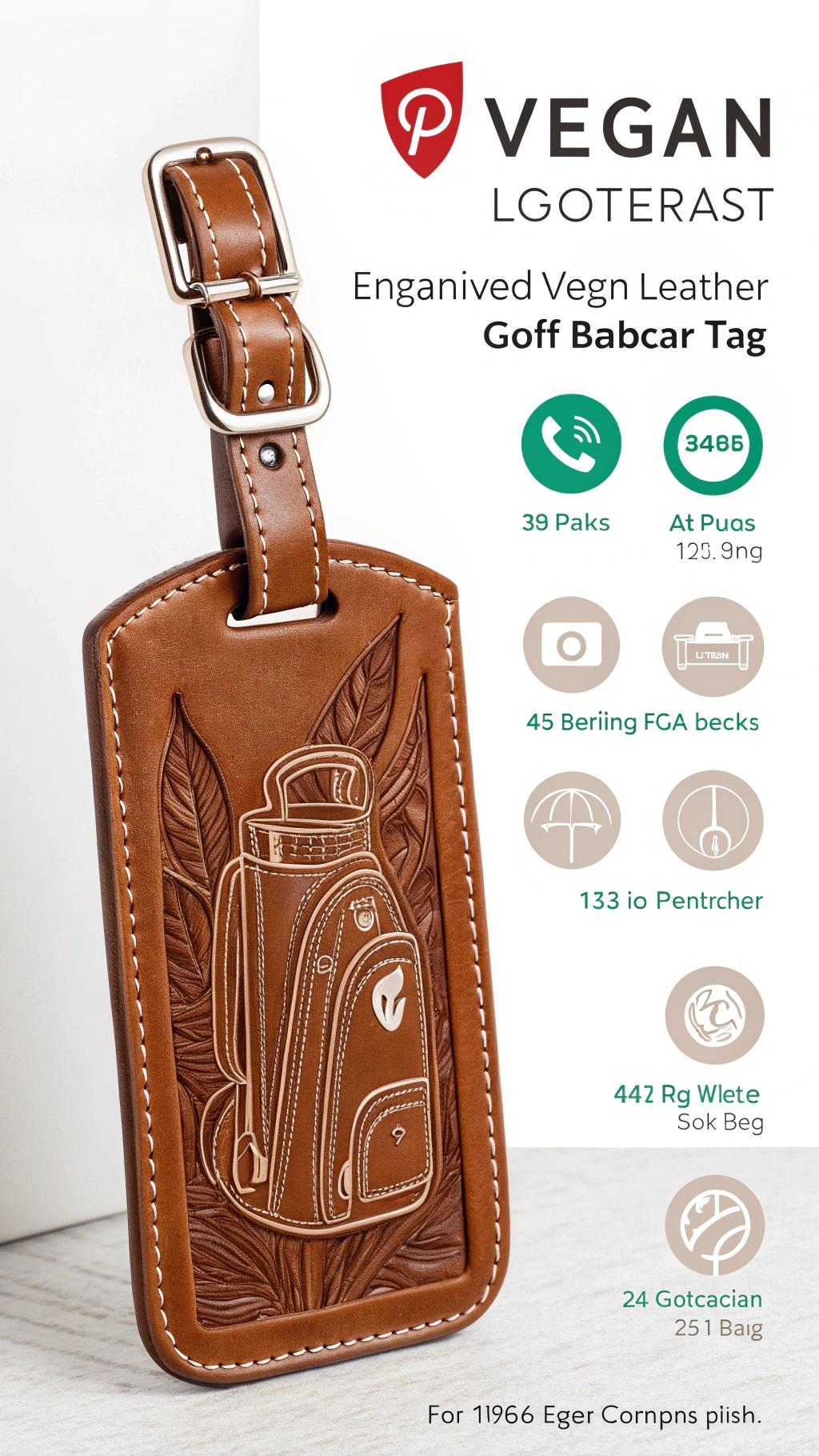 Handsome Rustic Brown Vegan Leather Golf Bag Tag With Laser Engraved Golfer Silhouette And Alex Name