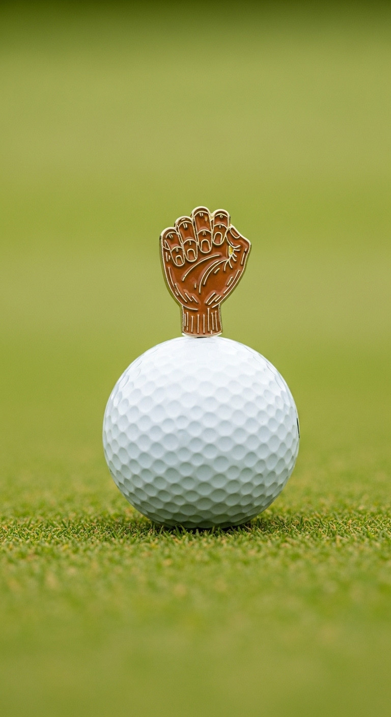 Happy Gilmore Chubbs Wooden Hand Golf Ball Marker On Green With Golf Ball