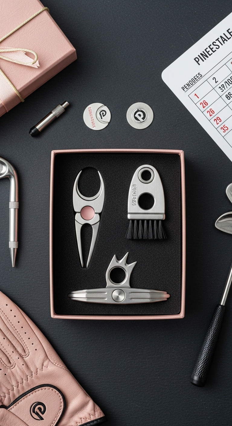 High Quality Golf Accessories Neatly Arranged In A Small Gift Box Including A Divot Tool Brush And Magnetic Ball Marker
