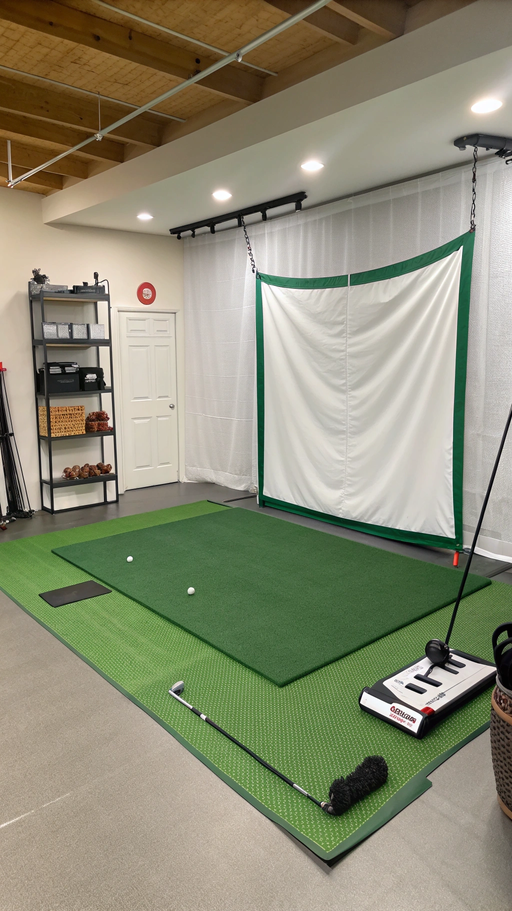 High Quality Indoor Putting Green With A Putter And Golf Balls In A Modern Living Room With Automatic Ball Return