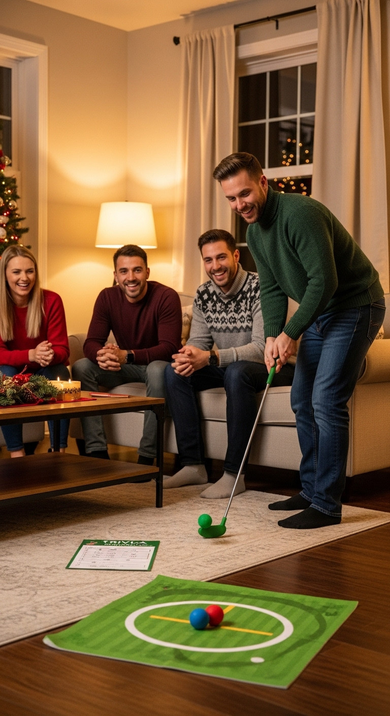 9 Fun Golf Themed Christmas Party Ideas For Adults Holiday Golf Trivia Closest To Pin Challenge Adult Christmas Party Games Indoor Golf Foam Ball Target Festive Living Room