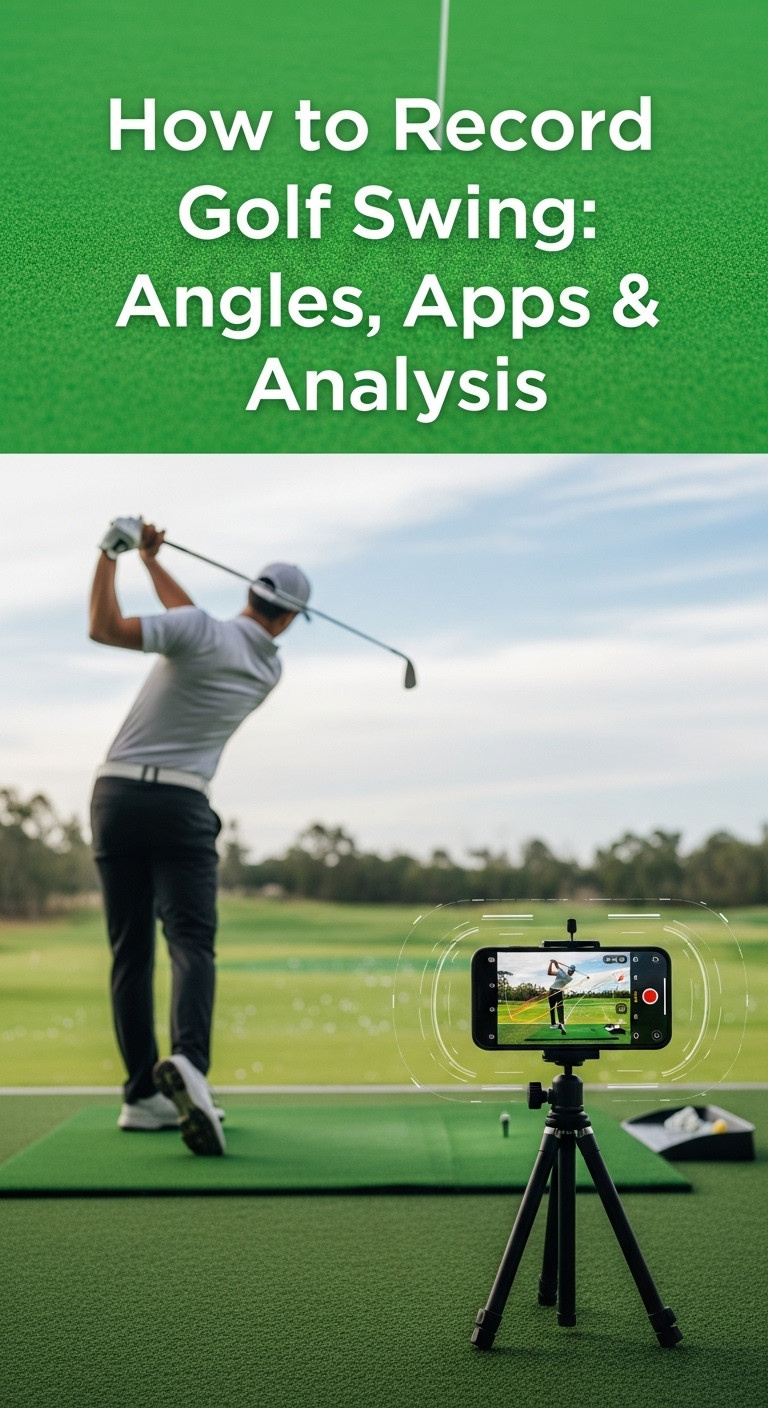 How To Record Golf Swing: Angles, Apps &Amp; Analysis An Overview Graphic For A Guide On How To Record A Golf Swing, Showing A Golfer And Key Elements Like Camera Angles And Analysis.