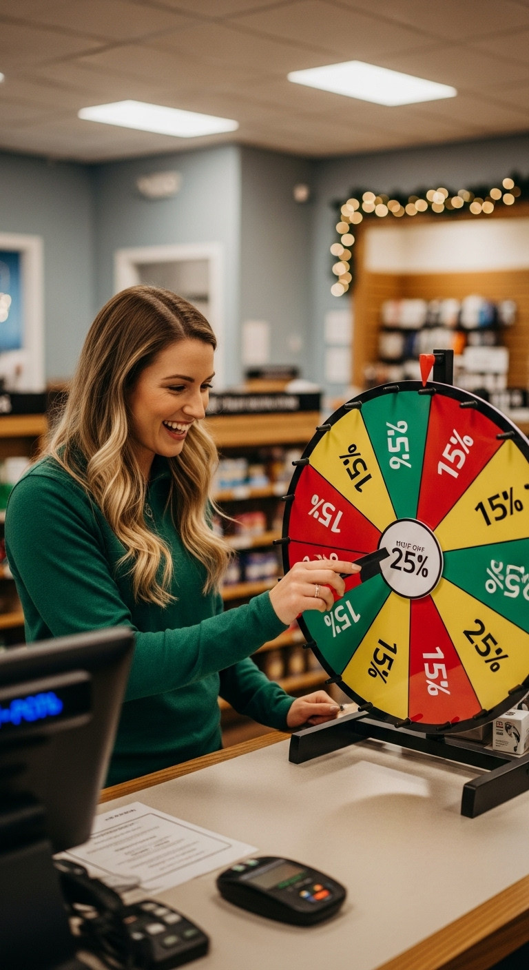 Interactive Holiday Discount Games Golf Shop Christmas Sales Prize Wheel Customer Engagement Festive Retail Experience