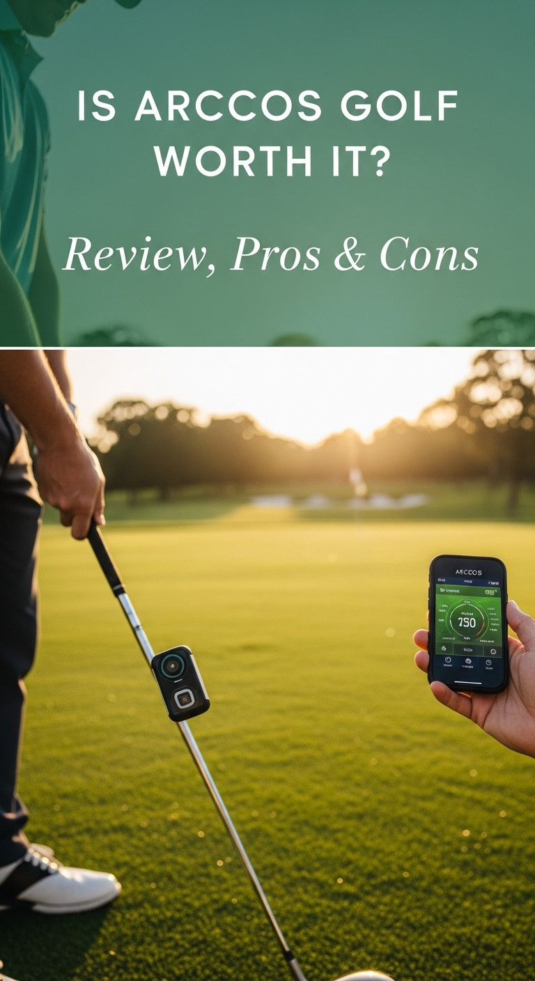 A Set Of Arccos Golf Smart Sensors Displayed Next To A Smartphone Showing The Arccos App Interface, Answering The Question Is Arccos Golf Worth It