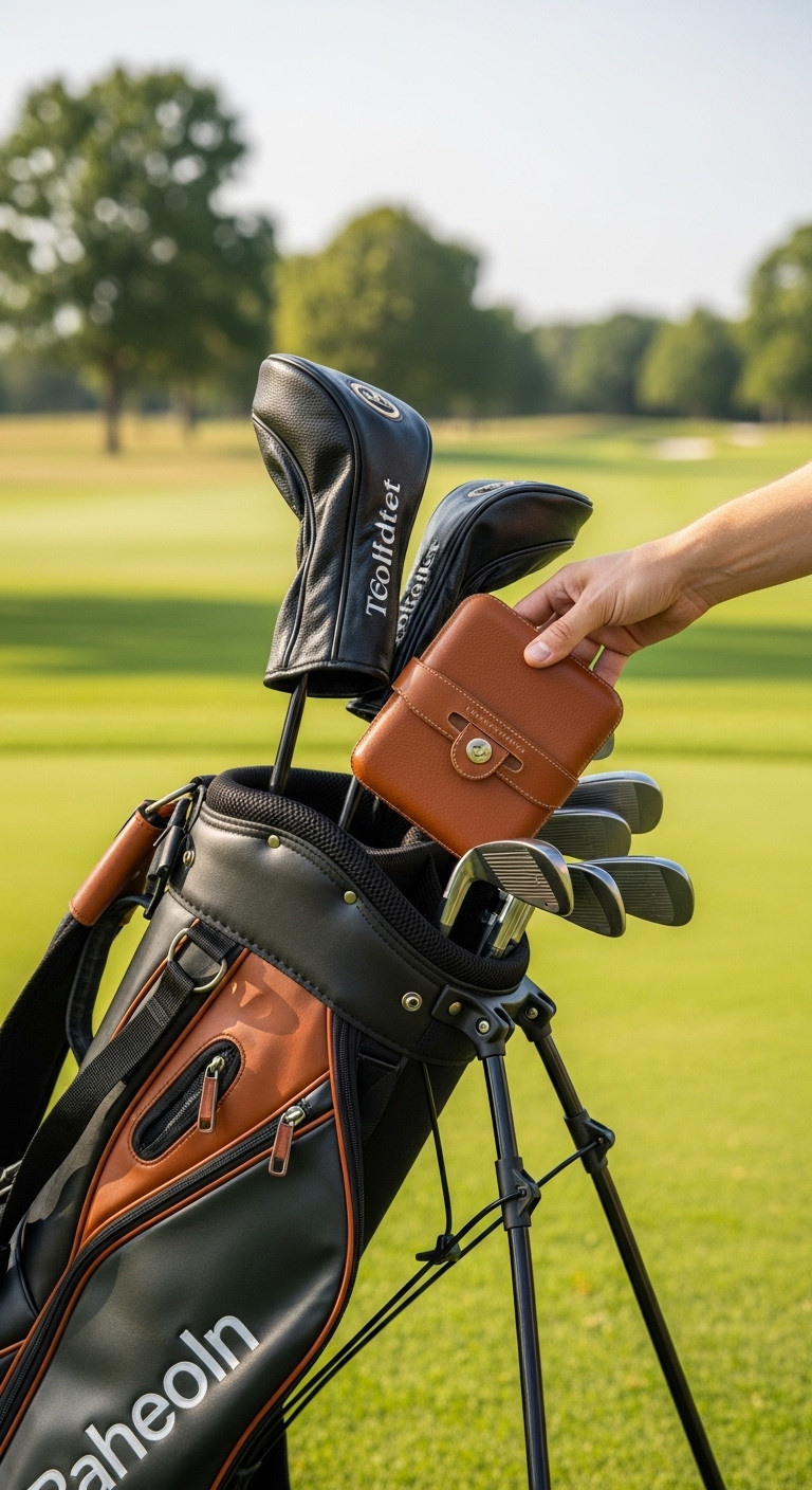Luxury Leather Golf Bag Humidor Being Placed Into A Stand Golf Bag