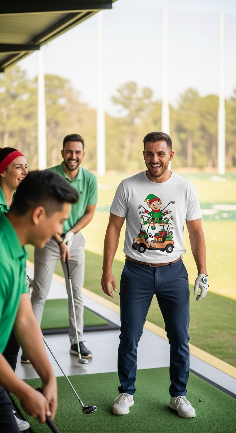 11 Funny Christmas Golf Shirts For Your Festive Fairway Style Mischievous Elf Golf Tee Funny Christmas Shirt Friends Laughing Driving Range Festive Holiday Golf Attire Fun Golfer Gift