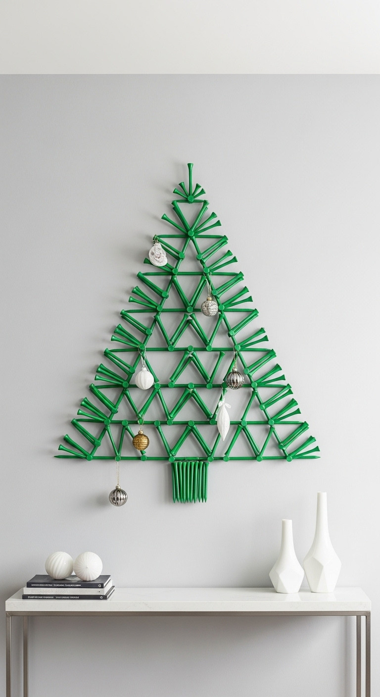7 Creative Golf Tee Christmas Tree Ideas To Diy This Season Modern 2D Wall Mounted Golf Tee Christmas Tree Diy Minimalist Holiday Decor Green Golf Tees Geometric Wall Art