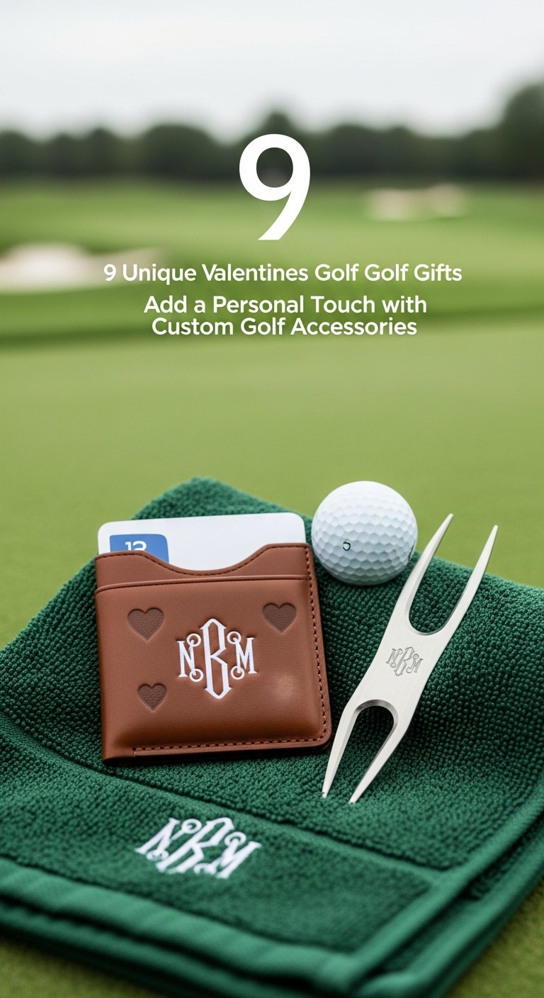 Monogrammed Leather Golf Scorecard Holder And Engraved Divot Tool On A Green Golf Towel On A Golf Course