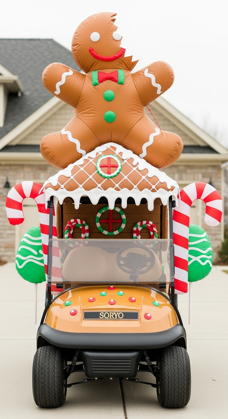 Oh Snap Gingerbread Disaster Ugly Christmas Sweater Golf Cart Decor Inflatable Gingerbread Man Broken Icing Candy Cane Decorations