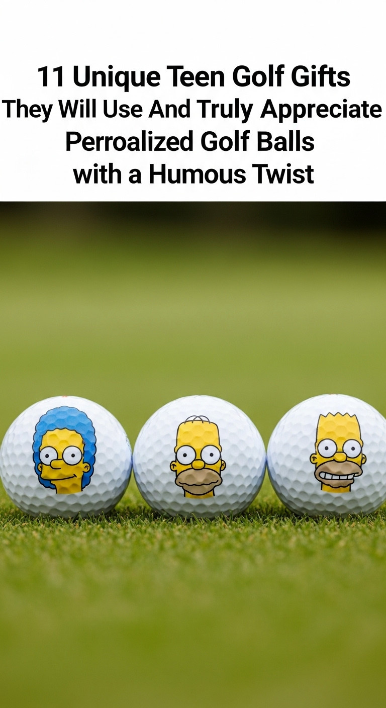 Personalized Golf Balls With Humorous Simpsons-Style Cartoon Faces Resting On A Lush Golf Green With A Blurred Flagstick Background