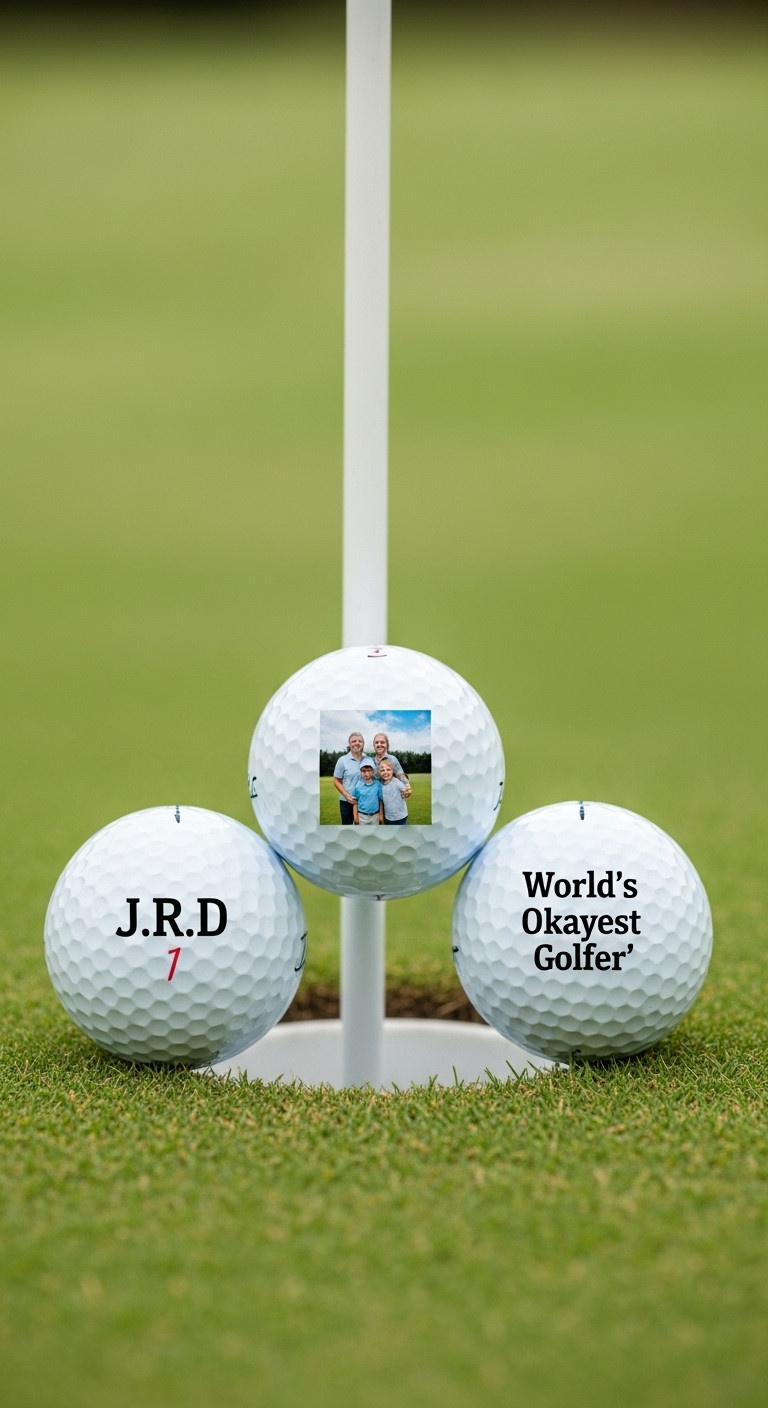 Personalized Golf Balls With Initials Photo And Funny Quote On A Putting Green For Fathers Day Gift