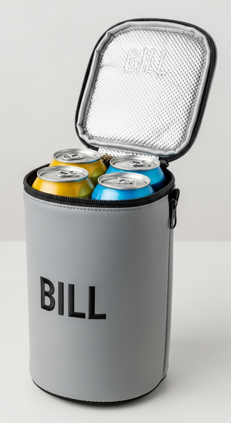 Personalized Golf Cooler Sleeve With Embroidered Name And Cold Beverages In A Golf Bag