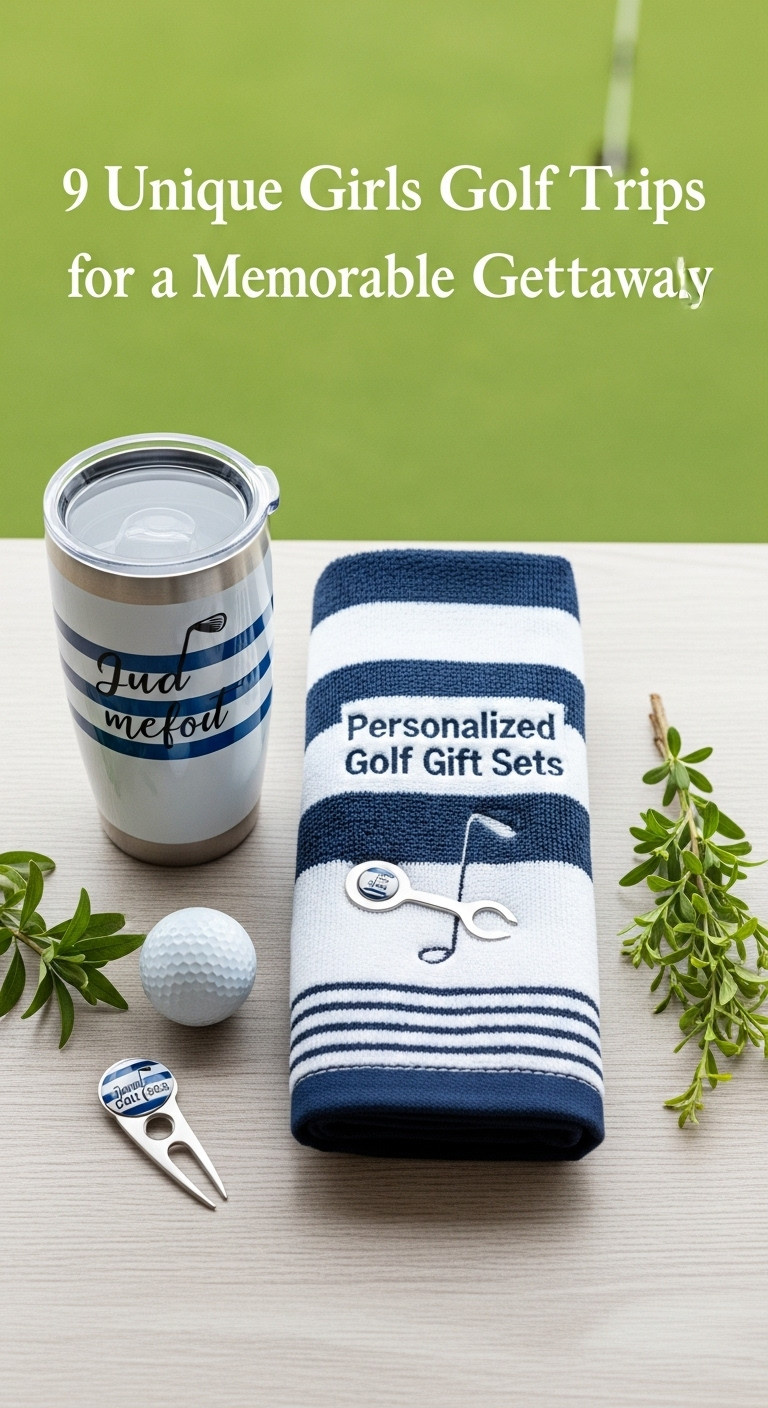 Personalized Golf Gift Set With Tumbler Towel Divot Tool And Ball Marker On Wood And Green