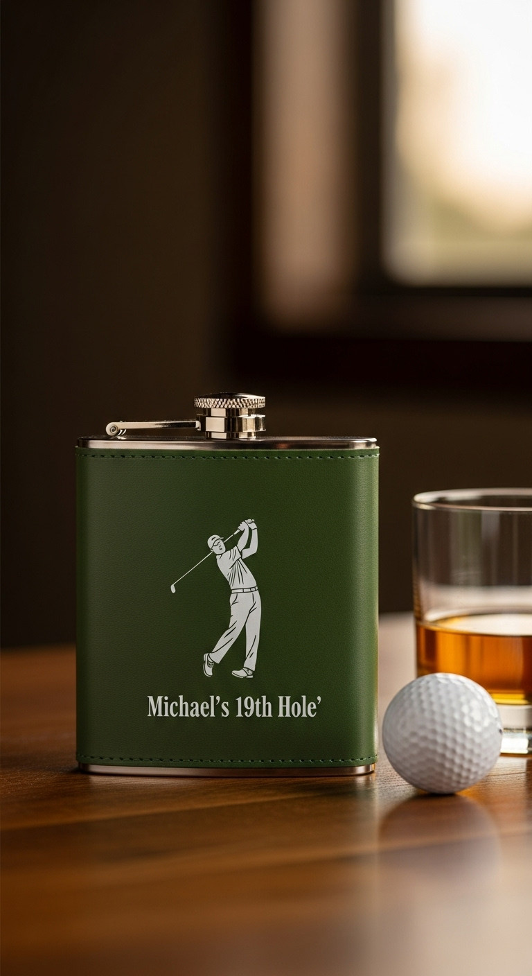 Personalized Golf Themed Flask With Name Engraving And Golfer Design For Christmas