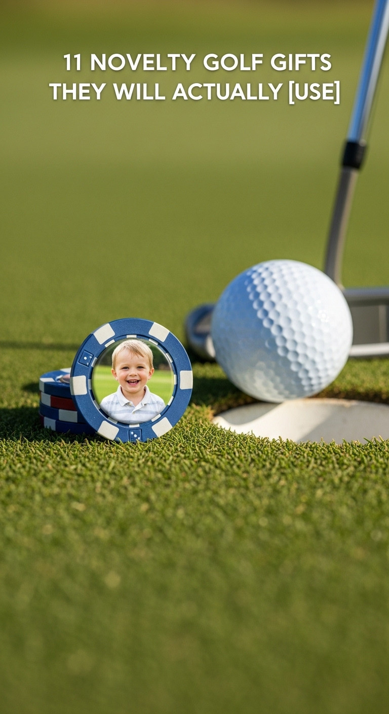 Personalized Photo Golf Ball Marker With A Smiling Child Next To A Golf Ball On A Pristine Putting Green
