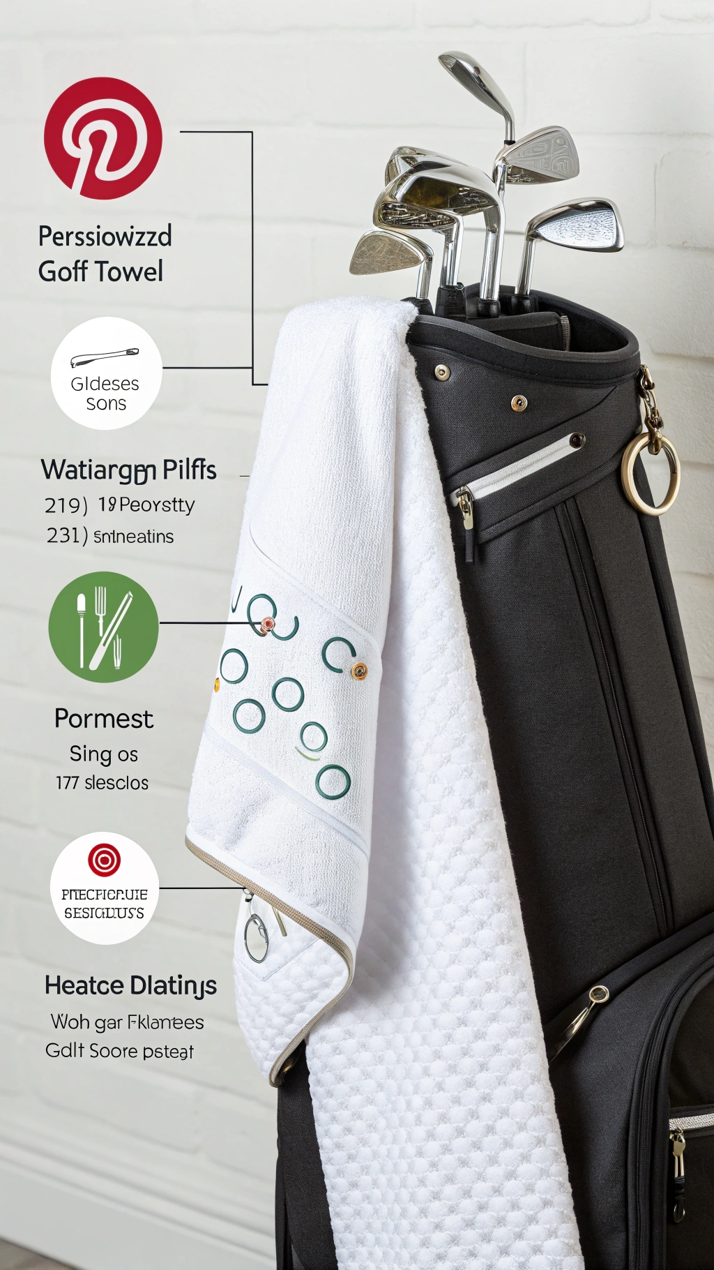 Plush Navy Blue Tri Fold Golf Towel With M Peterson Captain Embroidered Text Hanging From A Golf Bag At Sunset